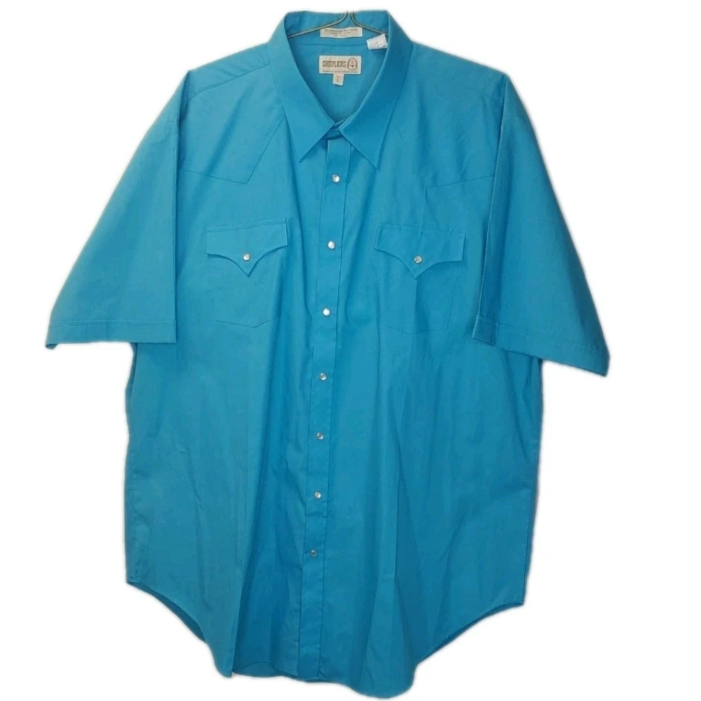 Sheplers Pearl Snap Shirt Men 19 Tall Western Rockabilly Rodeo Cowboy Turquoise